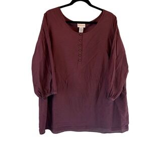 Soft Surroundings Burgundy Silk Cotton Blend Tunic Top‎ Size 2X Button Front